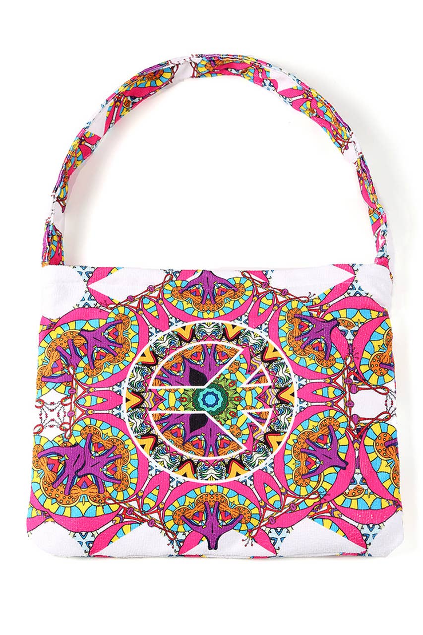 Peace Symbol Pattern Print Beach Towel Bag 2