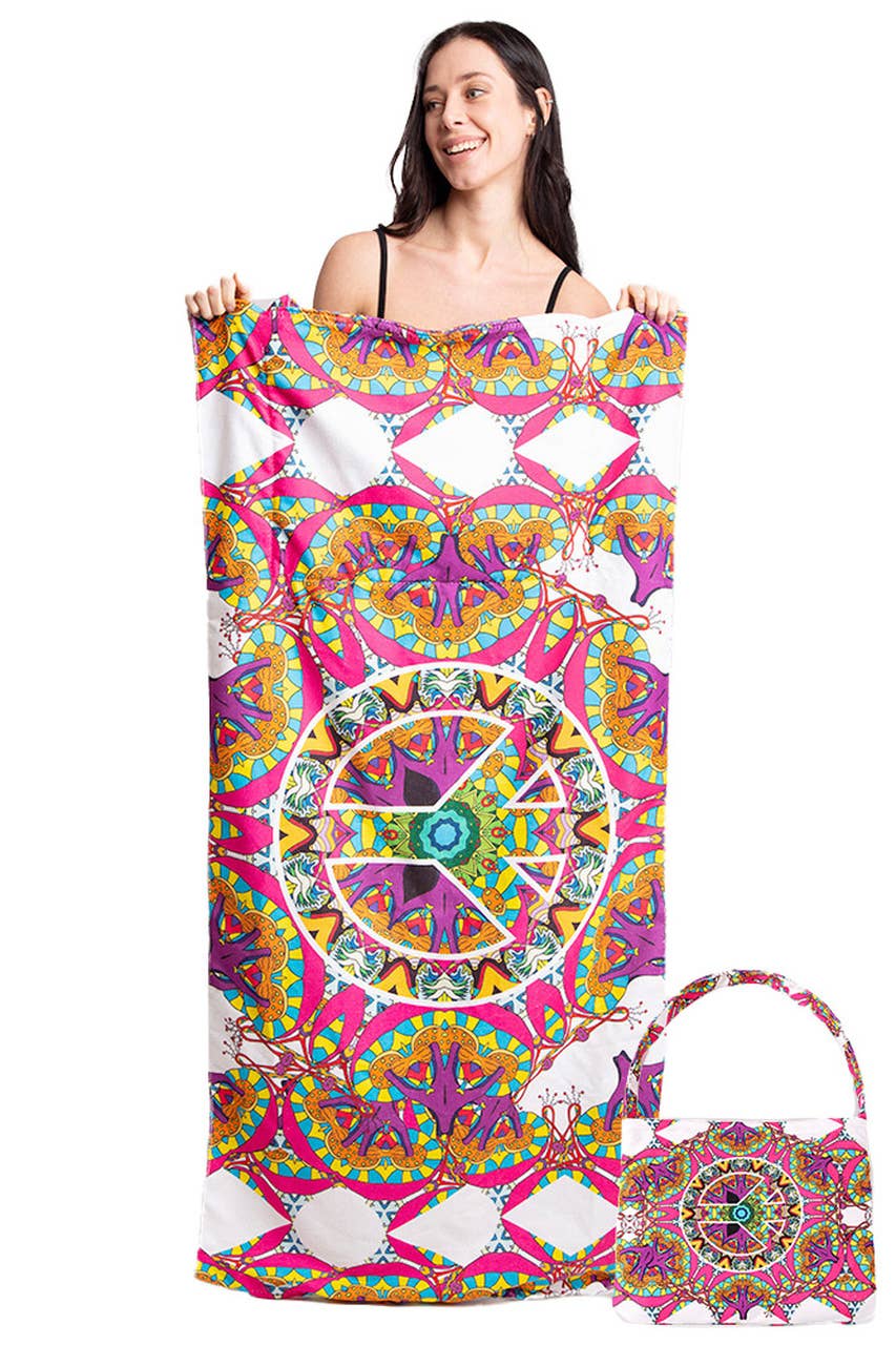 Peace Symbol Pattern Print Beach Towel Bag 1