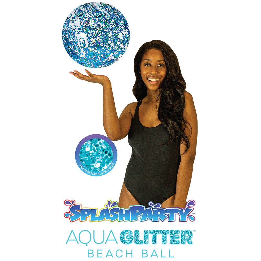 SplashParty 13.75 inch Jumbo Aqua Glitter Beach Ball 2
