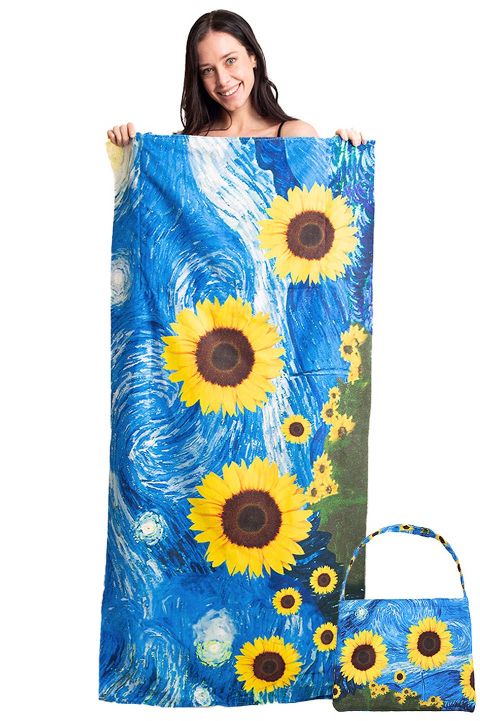Sunflower Print Beach Towel Bag 1