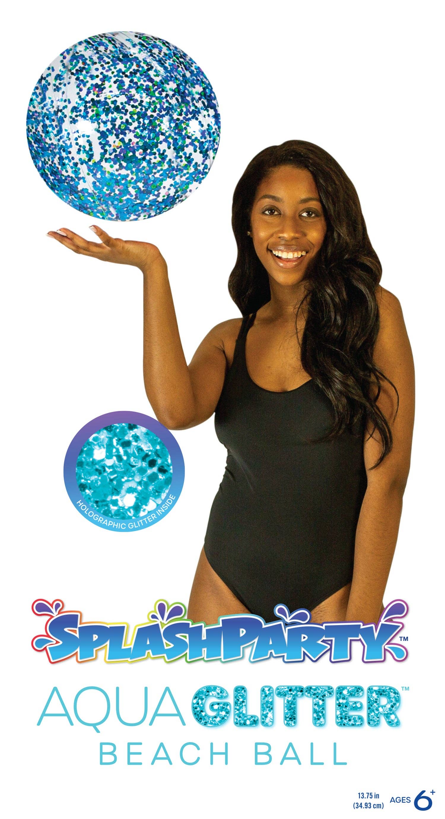SplashParty 13.75 inch Jumbo Aqua Glitter Beach Ball 4