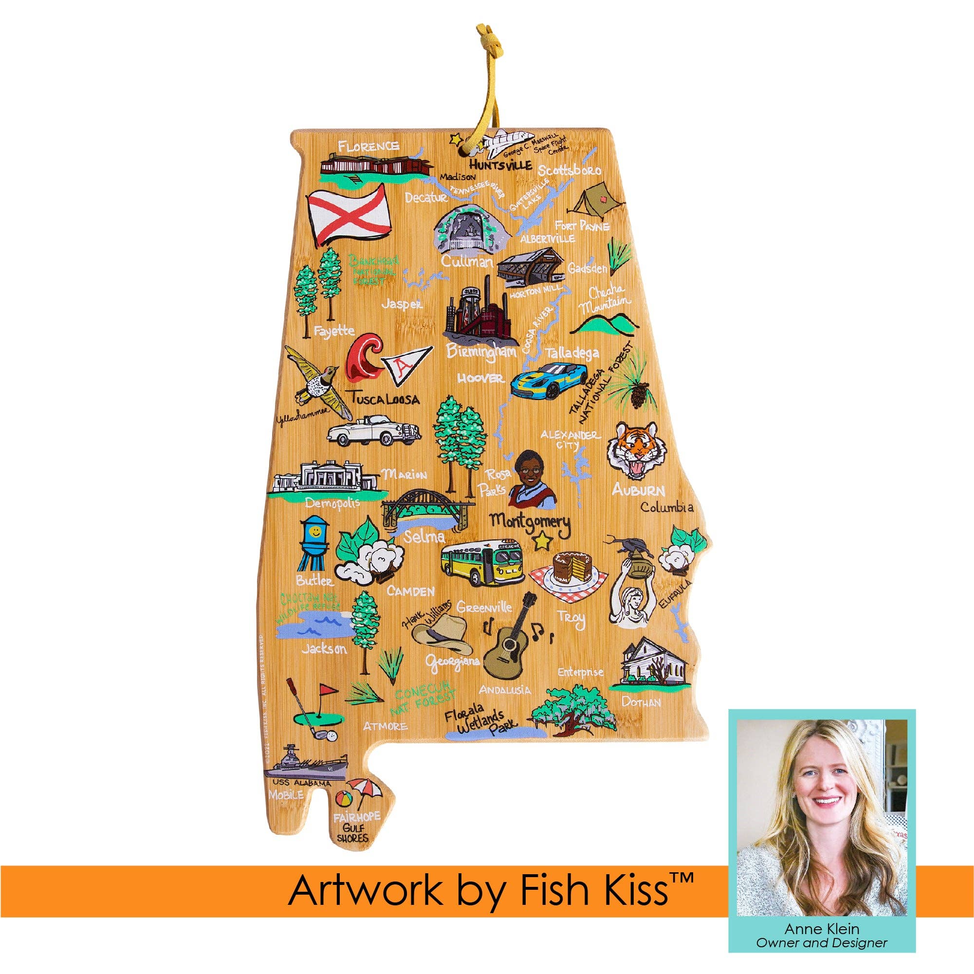 Alabama Cutting Board with Artwork by Fish Kiss™ 5