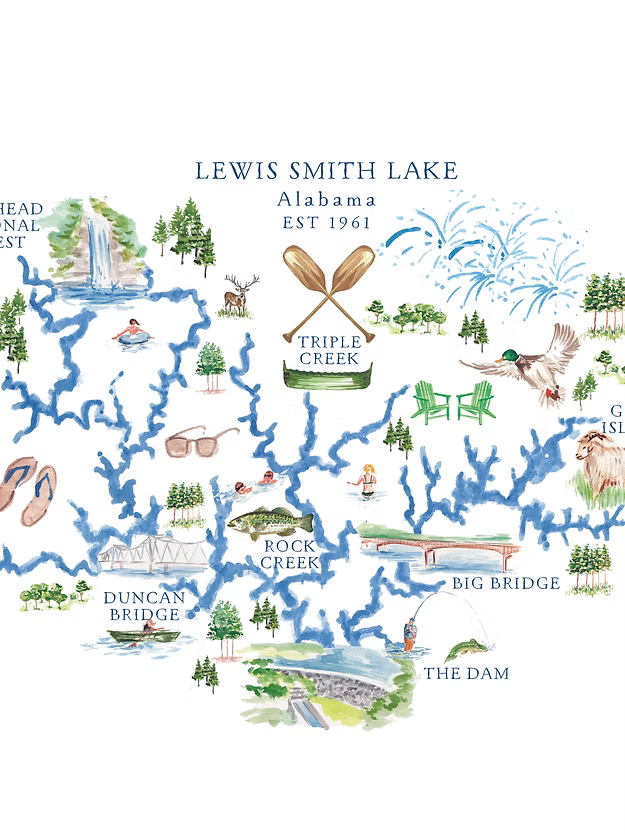 Smith Lake Watercolor Map Tee - Long Sleeve