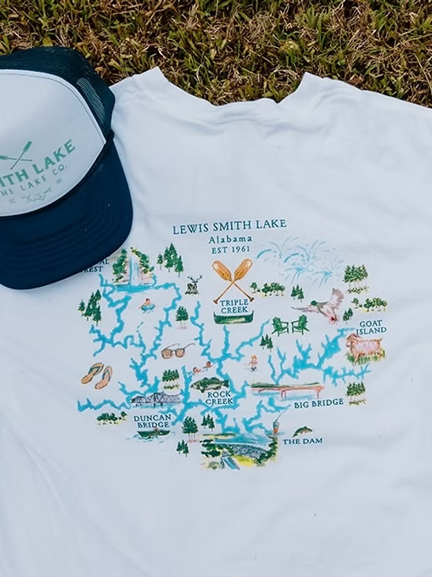 Smith Lake Watercolor Map Tee - Long Sleeve Performance UPF “Fishing” Tee