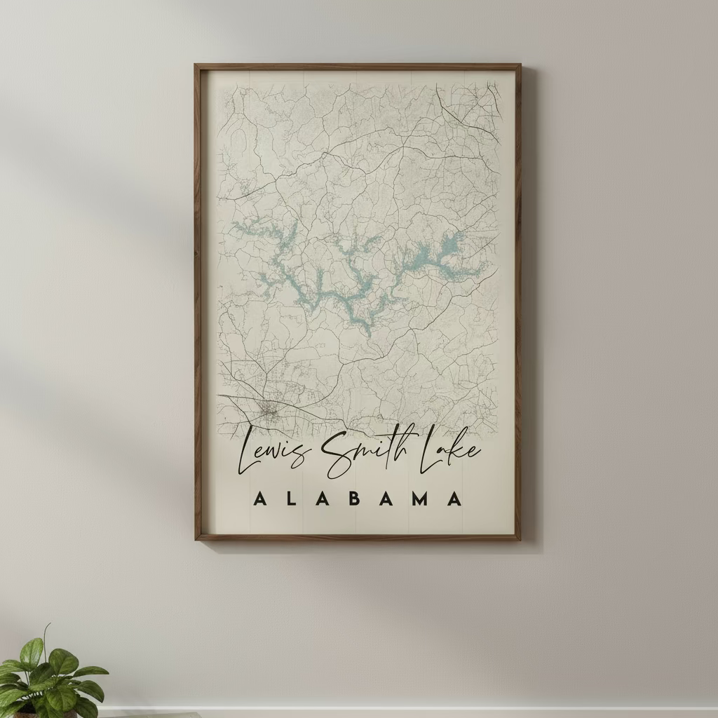 Lewis Smith Lake Alabama Hardwood Map Print 1