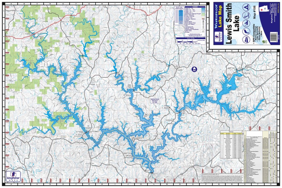 Lewis Smith Lake Waterproof Map 1