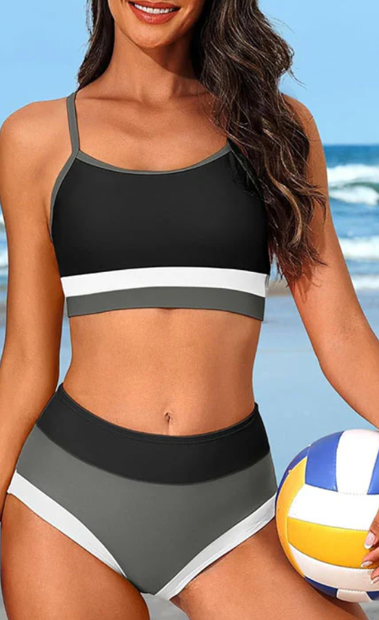 Sporty Color Block High Waisted Two-Piece Swimsuit (Sold by Piece)