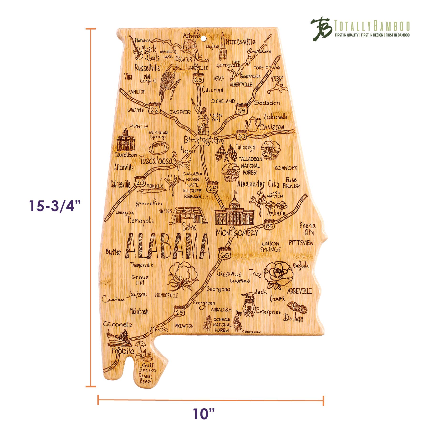 Destination Alabama State-Shaped Serving & Cutting Board 6