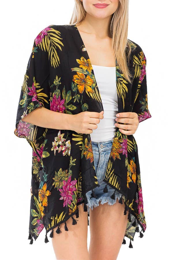 Spring Leaves And Floral Bohemian Crochet Trim Cover Up 4