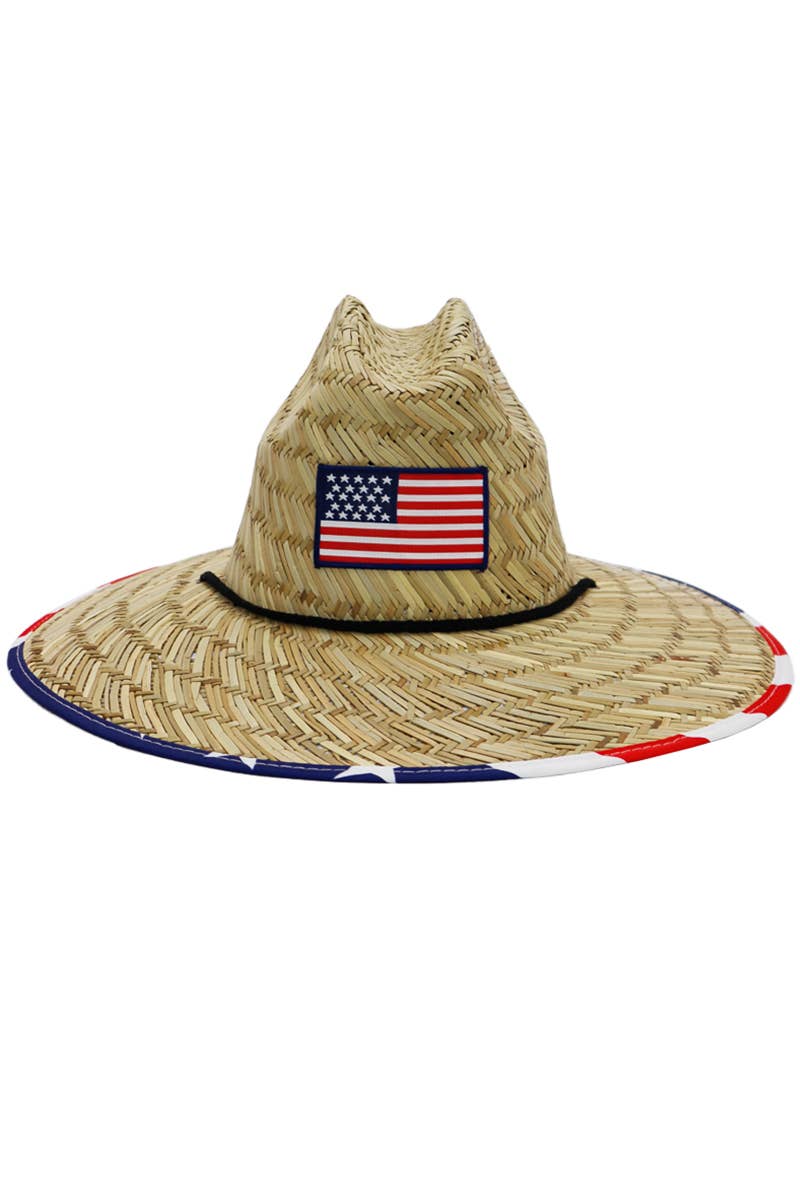 American Flag Under Brim Rush Straw Lifeguard Hat 4