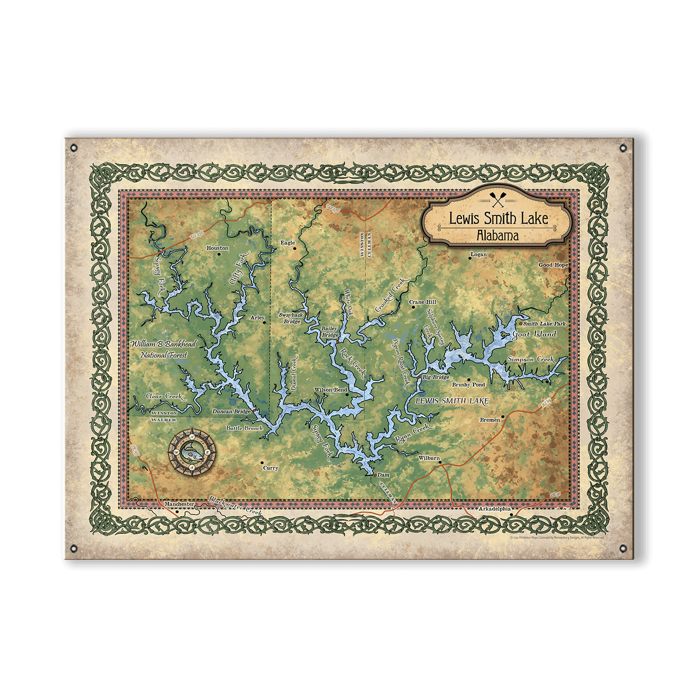 Lewis Smith Lake, Alabama: Illustrated Map - Wall Decor 4