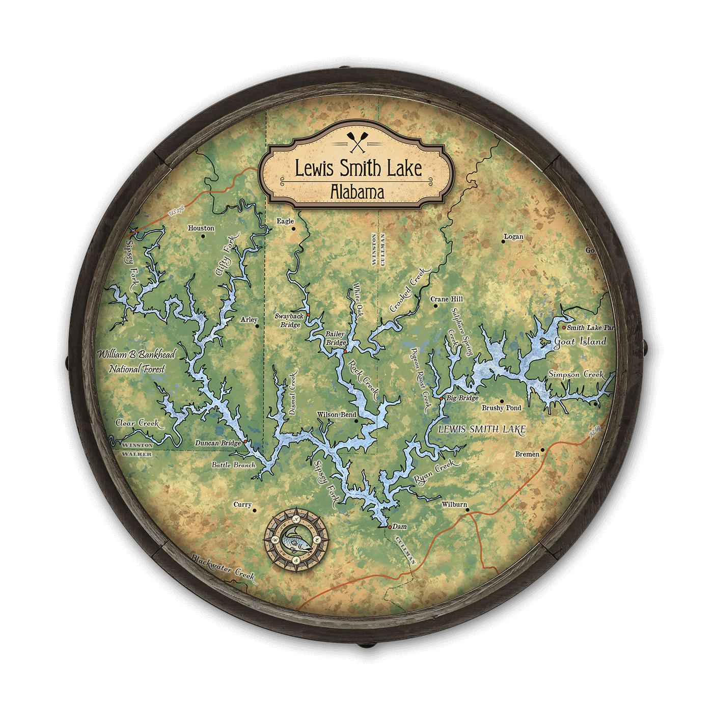 Lewis Smith Lake, Alabama: Illustrated Map - Barrel End