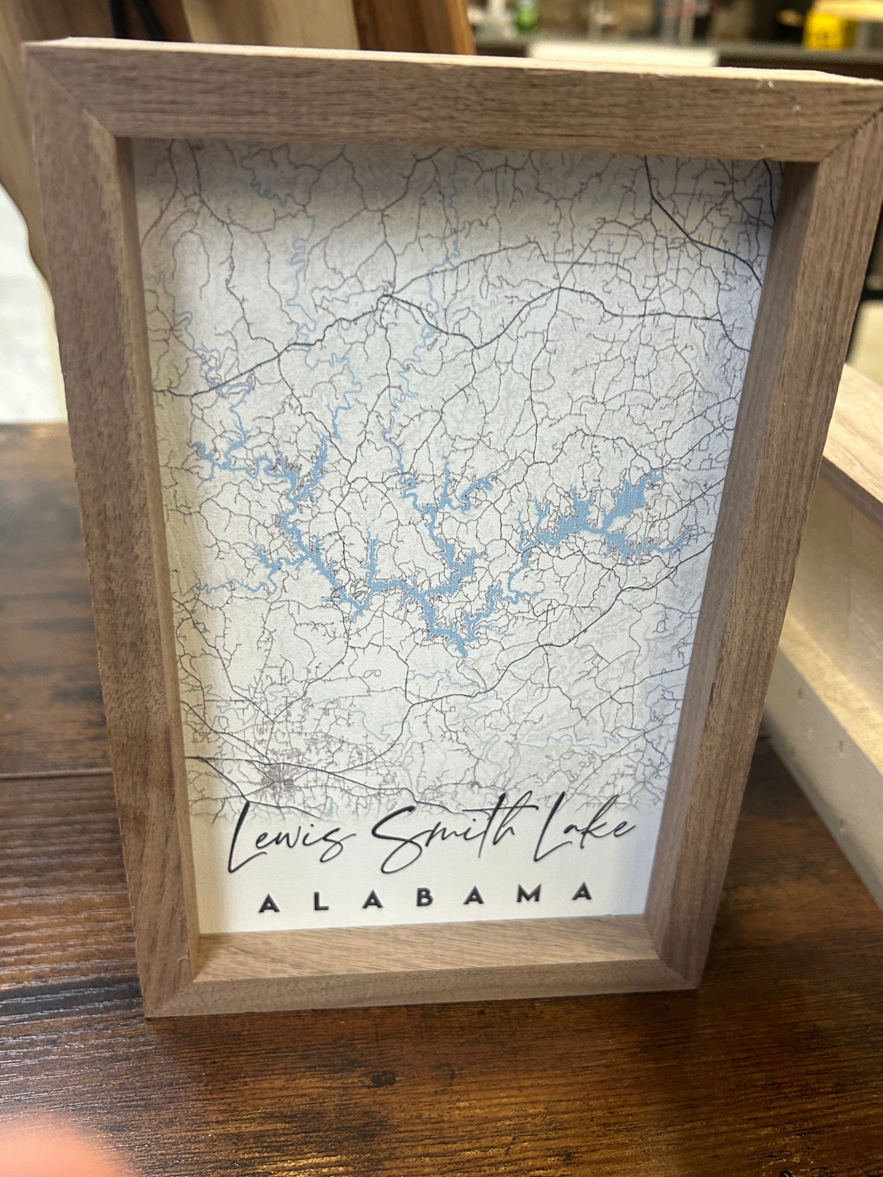 Lewis Smith Lake Alabama Hardwood Map Print
