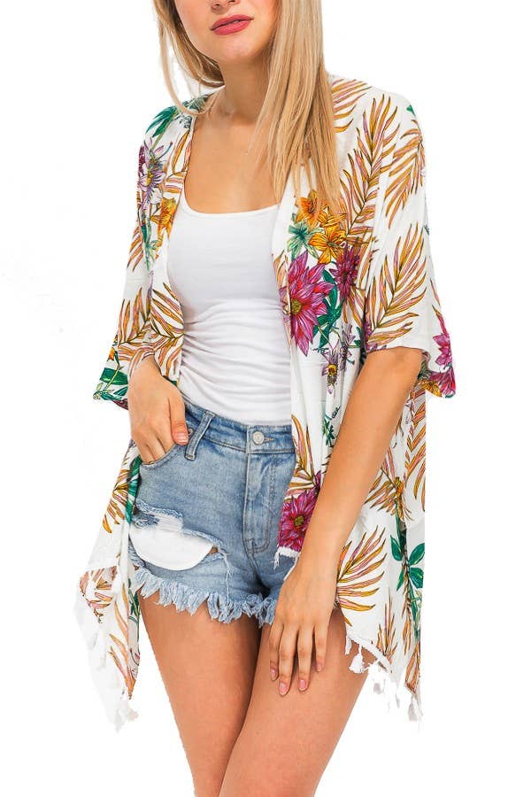 Spring Leaves And Floral Bohemian Crochet Trim Cover Up 3