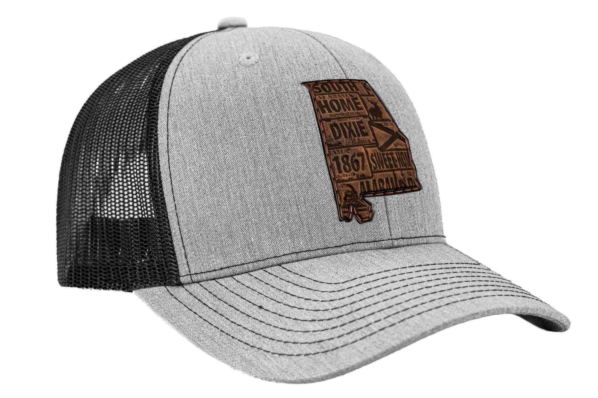 Alabama Map Leather Patch Trucker Hat. 8