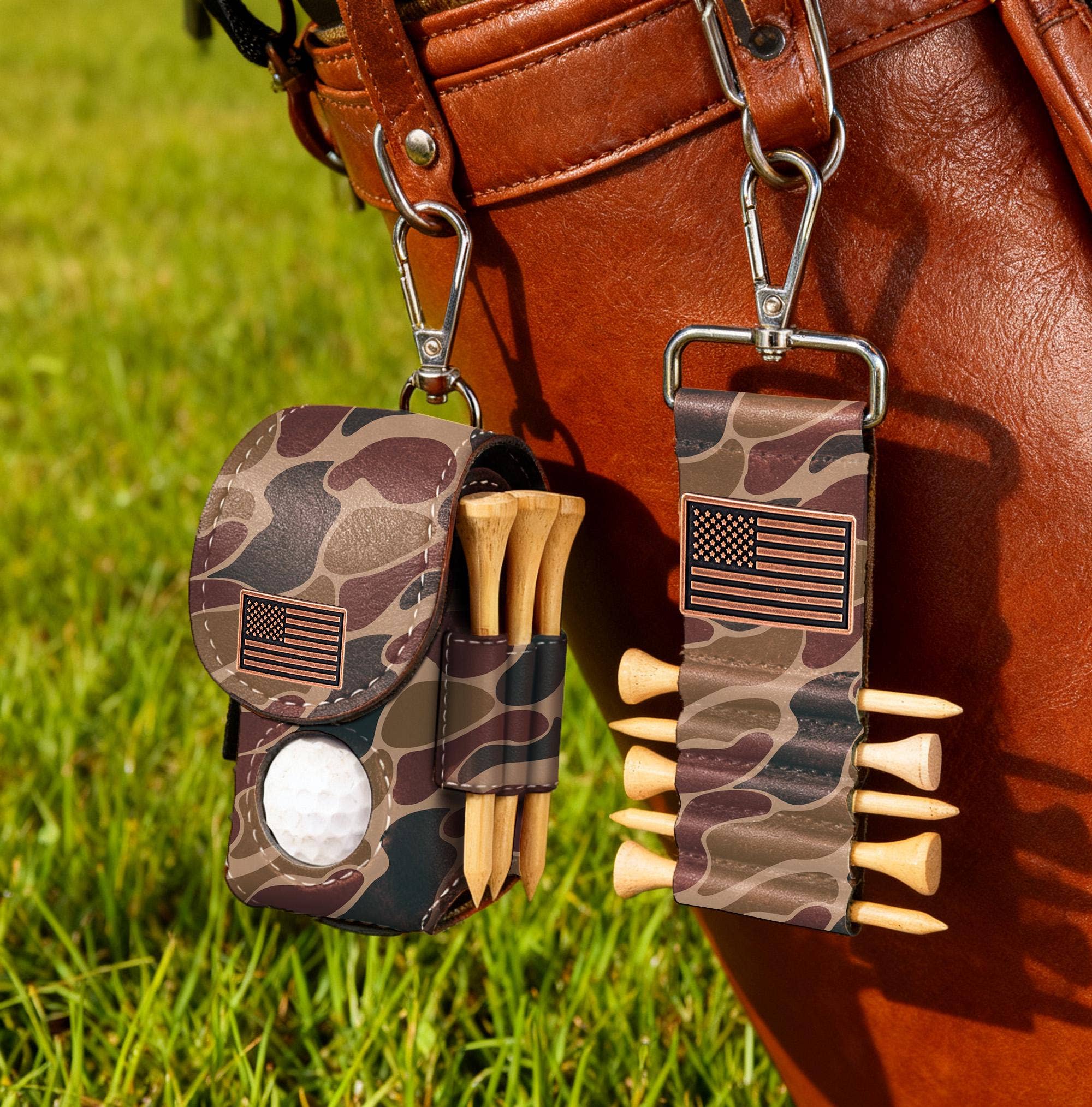 American Flag Leather Golf Ball and Tee Holder 7