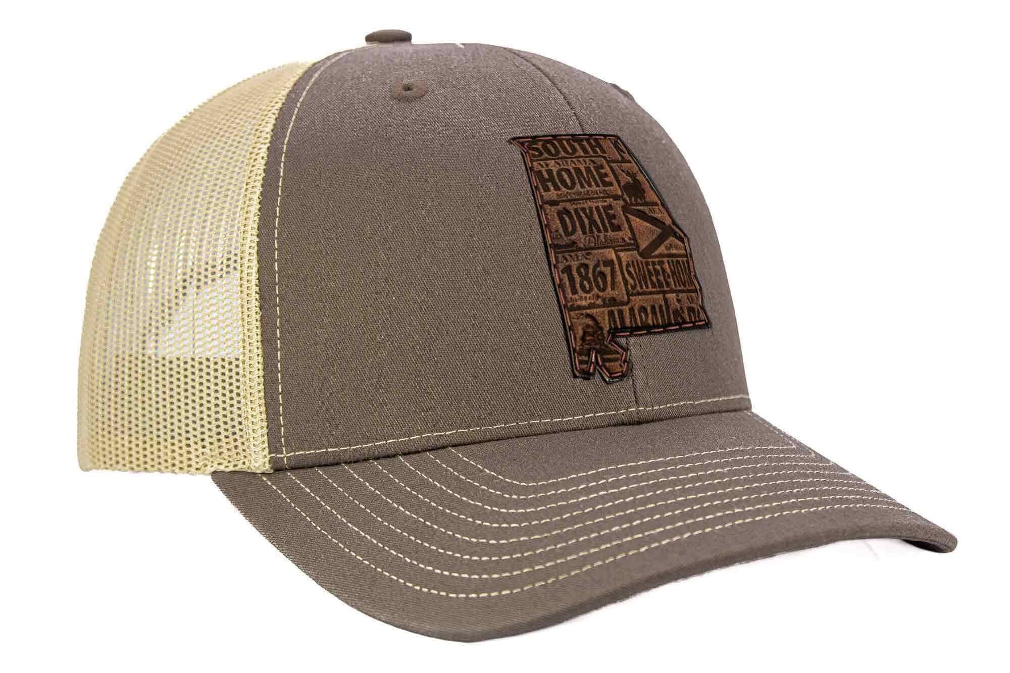 Alabama Map Leather Patch Trucker Hat.