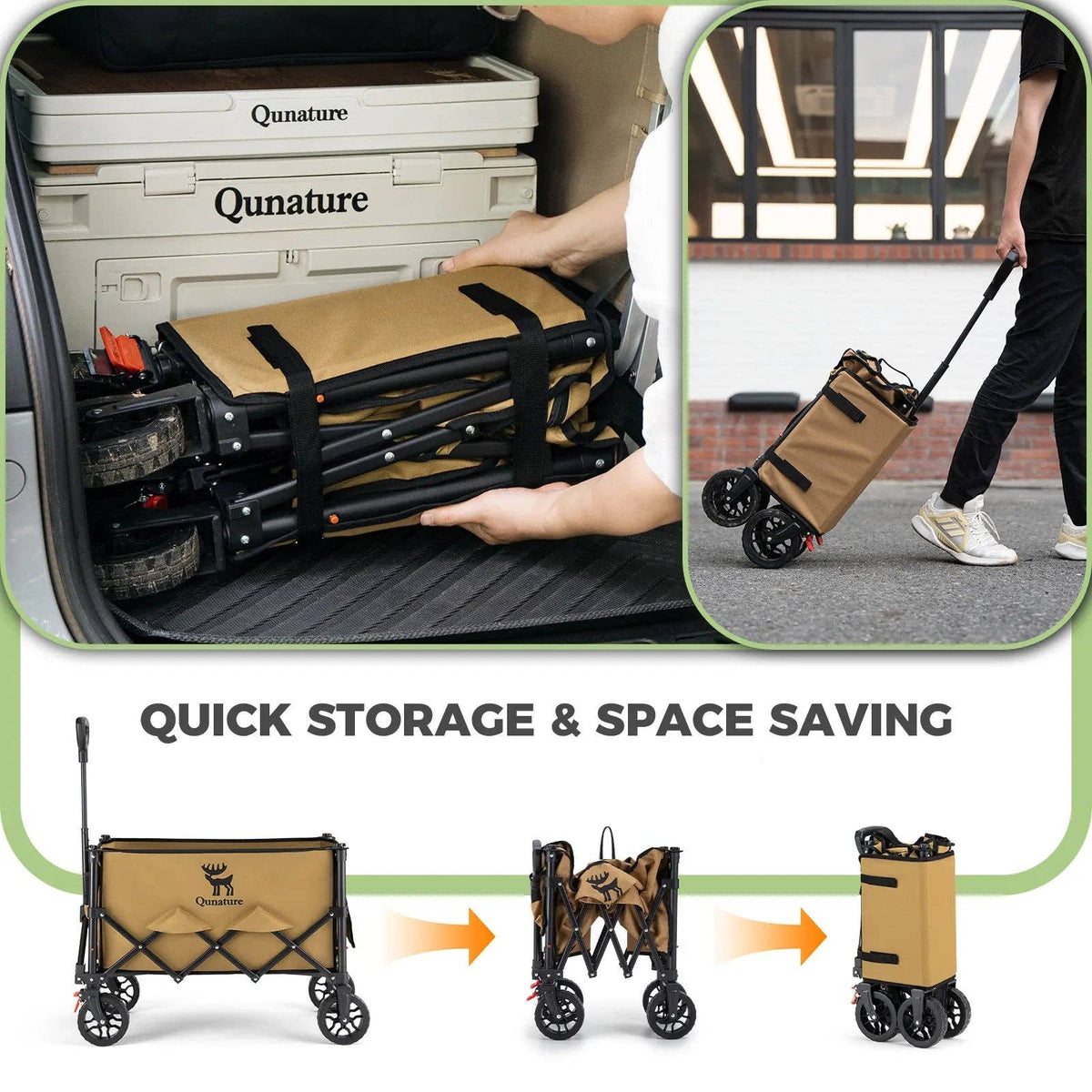 Qunature 220lbs Foldable Utility Wagon Cart with 360¡ã Swivel Wheels 8