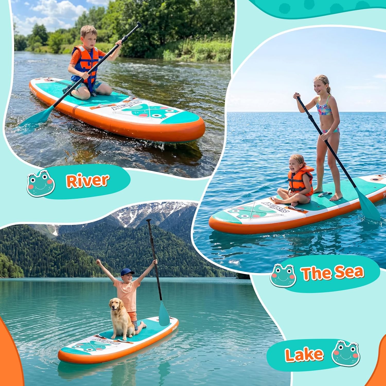 Kids Inflatable Stand Up Paddle Board with SUP Accessories,Wide Stable Design,Non-Slip Comfort Deck, Inflatable Paddle Board for Kids & Children 5