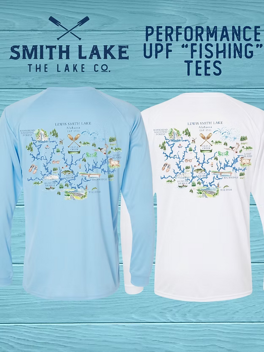 Smith Lake Watercolor Map Tee - Long Sleeve Performance UPF “Fishing” Tee