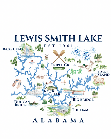 Smith Lake Map Water Color Tea Towel