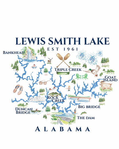 Smith Lake Map Water Color Tea Towel