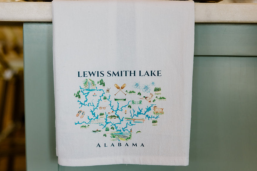 Smith Lake Map Water Color Tea Towel