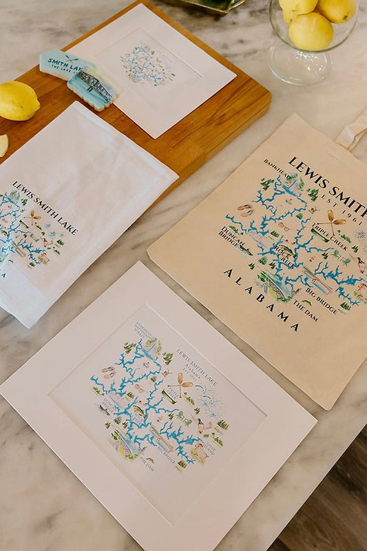 Smith Lake Watercolor Map Canvas Bag