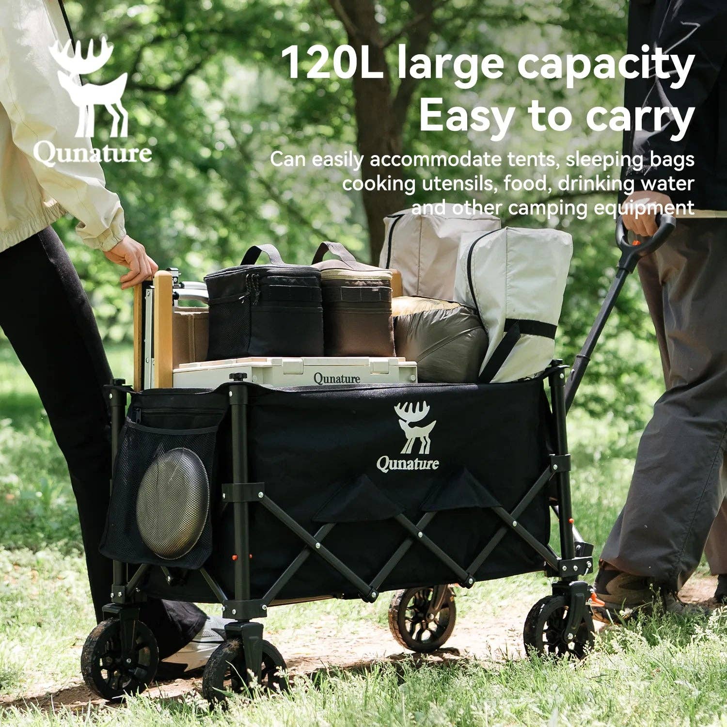 Qunature 220lbs Foldable Utility Wagon Cart with 360¡ã Swivel Wheels 5