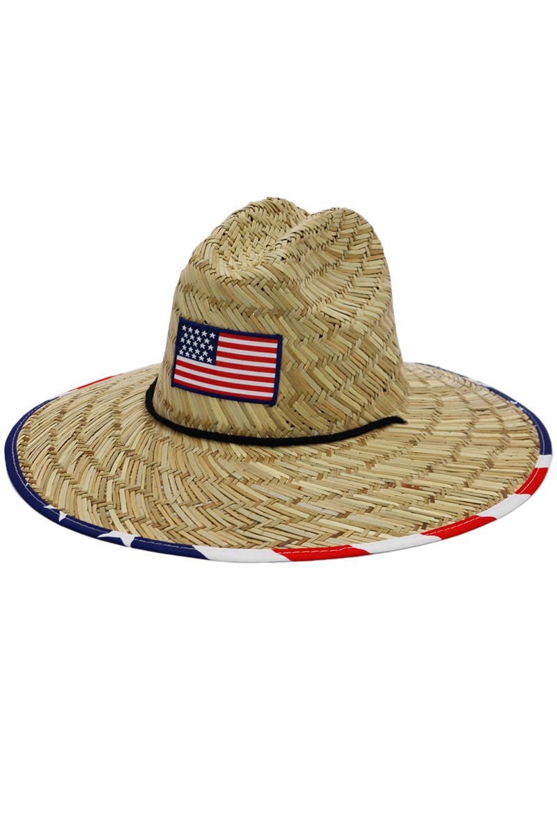 American Flag Under Brim Rush Straw Lifeguard Hat 3