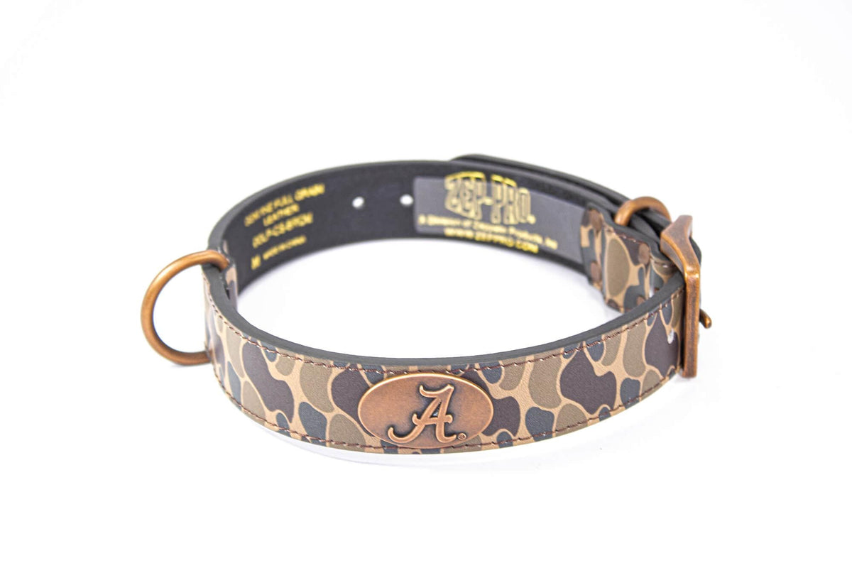 Alabama Crimson Tide Old School Camo Leather Dog Collar 1