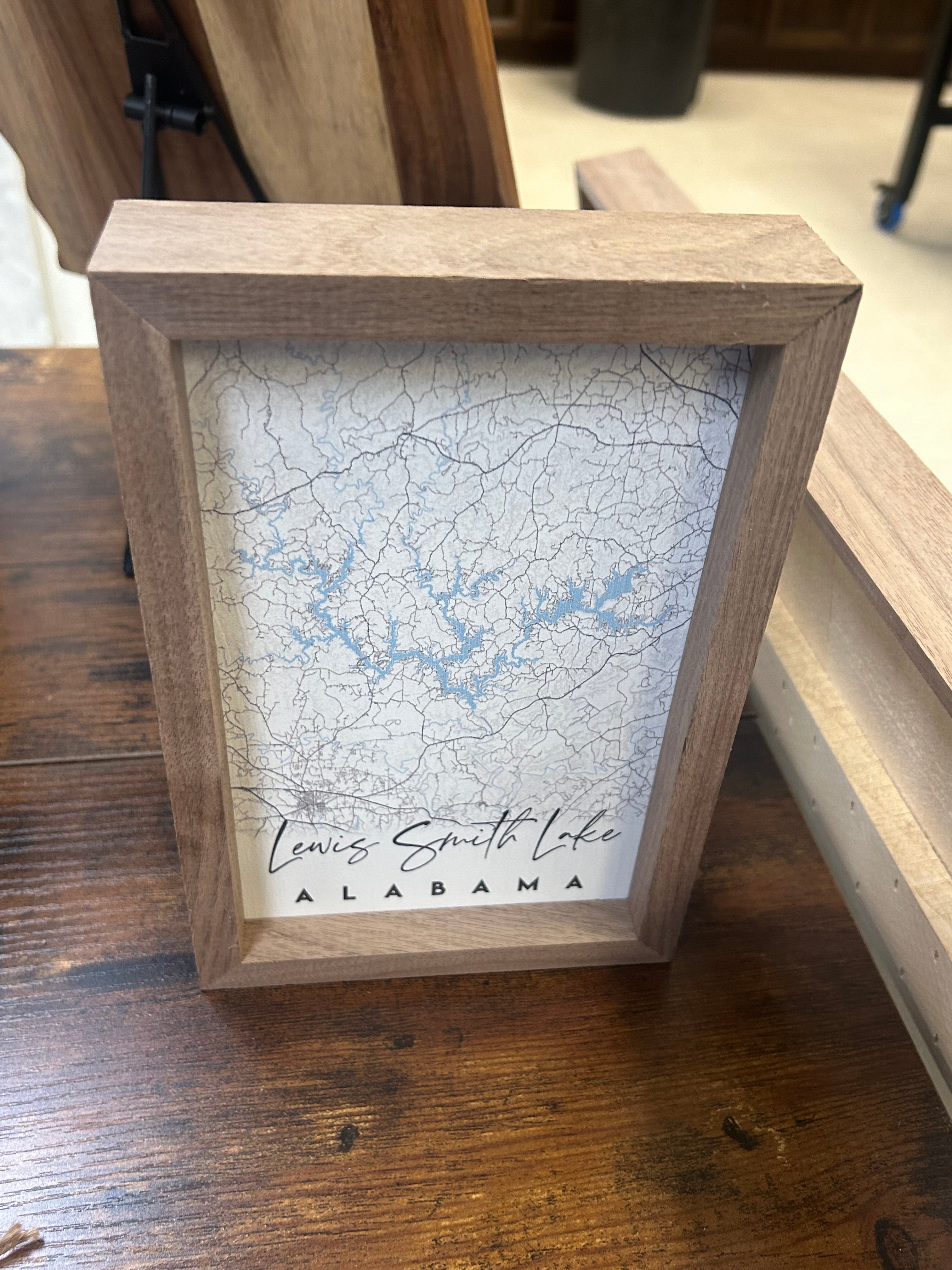 Lewis Smith Lake Alabama Hardwood Map Print