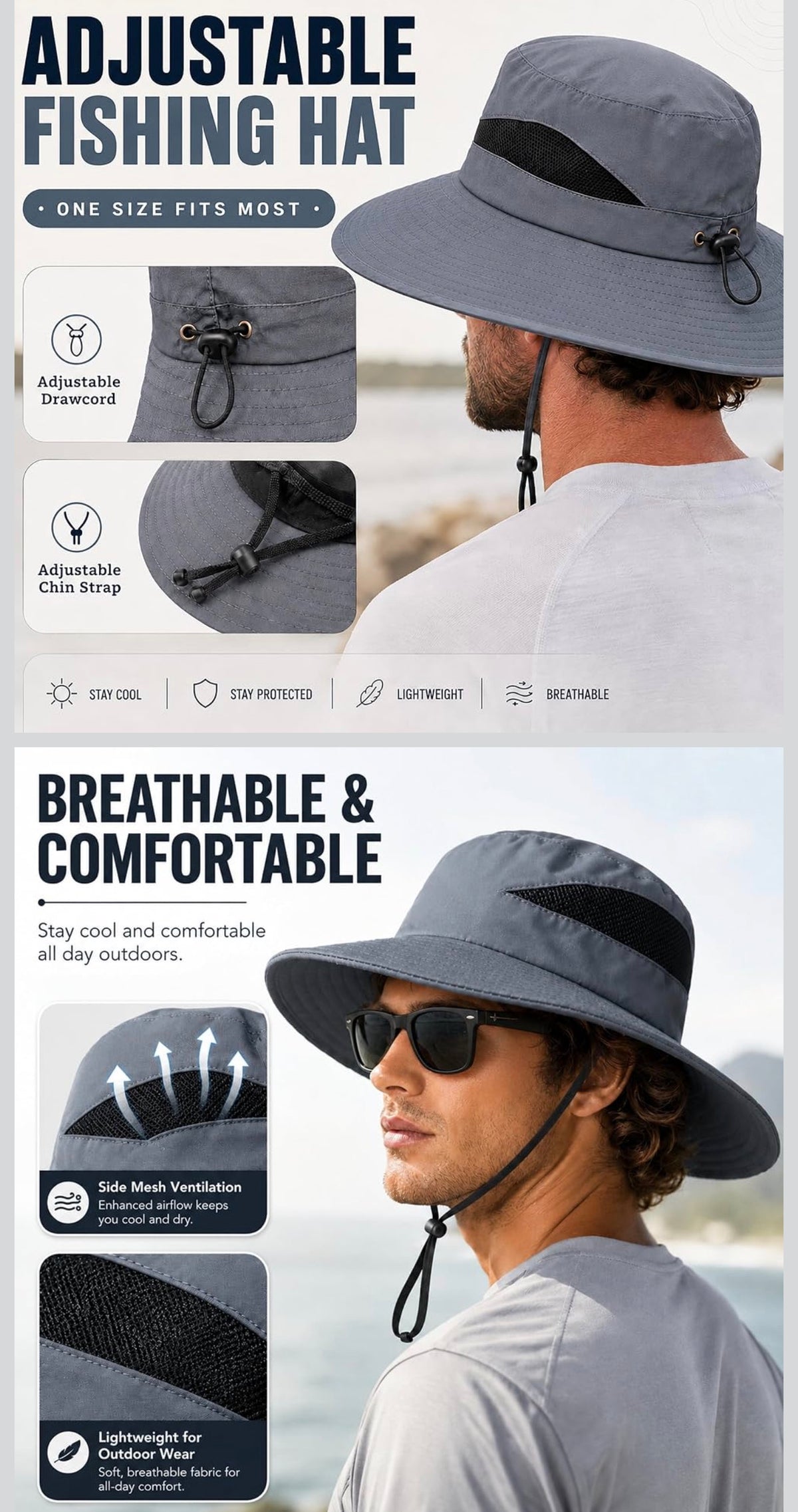 Sun Bucket Hat Wide Brim UPF50+ Outdoor Boonie Hat 4
