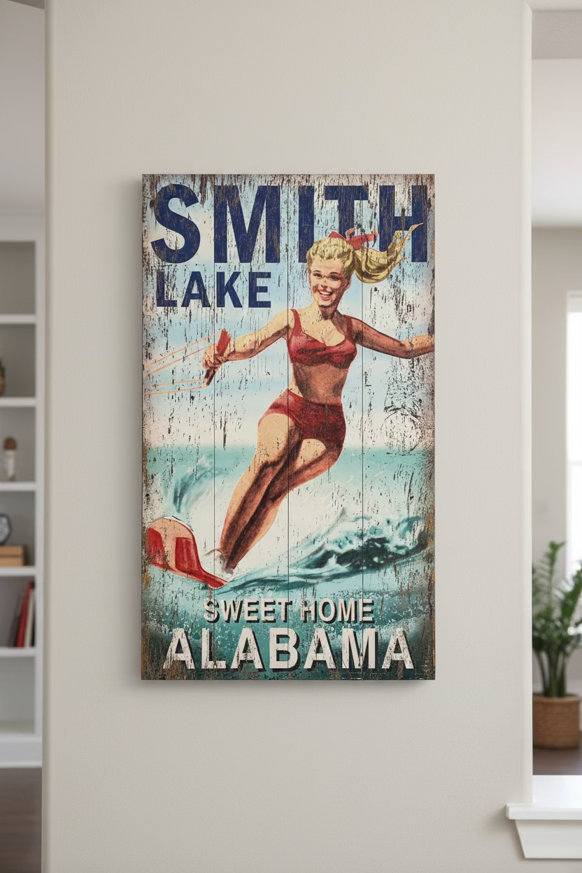 Smith Lake Retro Slalom Skier on Wood