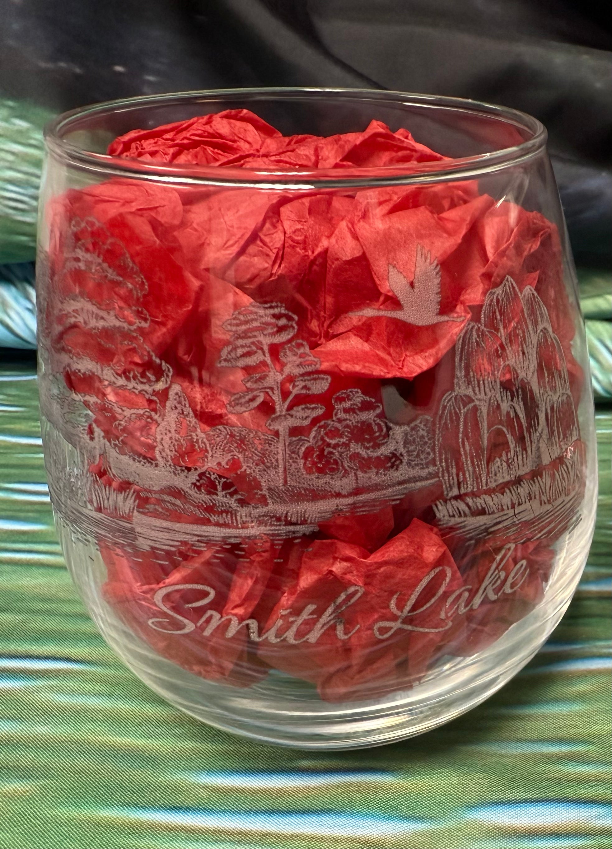 Stemless 16oz Wine Glass Smith Lake Fly Over