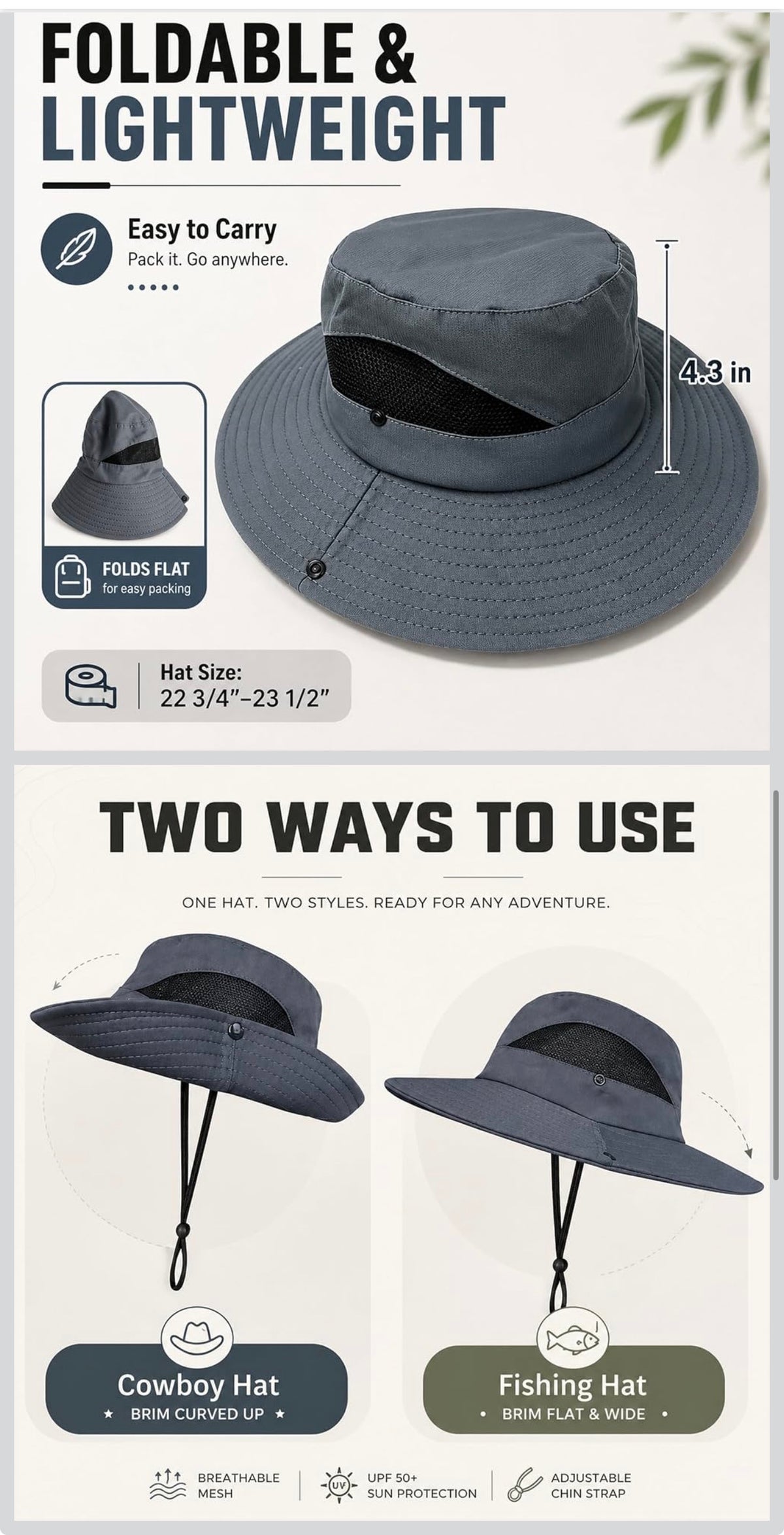 Sun Bucket Hat Wide Brim UPF50+ Outdoor Boonie Hat 5