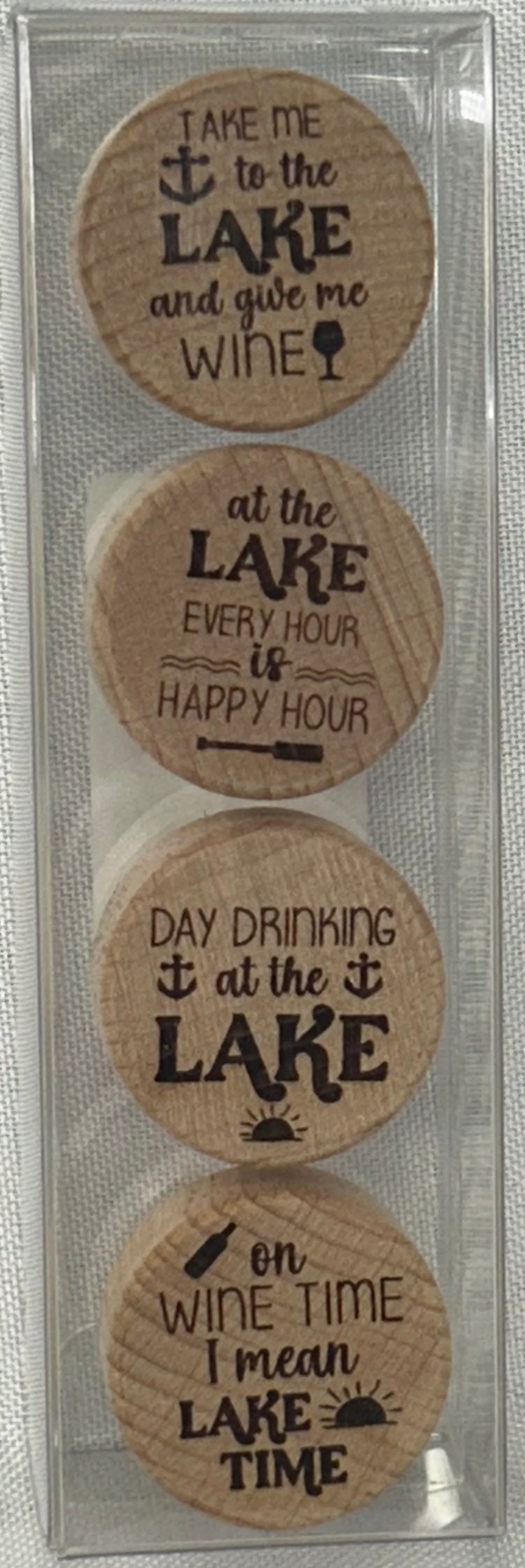 Lake Engraved Funny Wine Bottle Stoppers - Pack of 4 Toppers 4