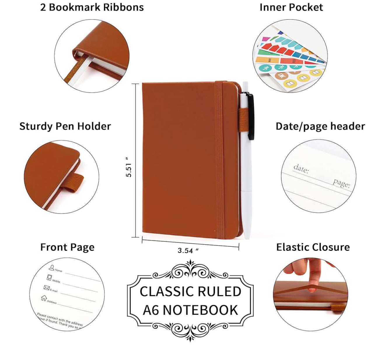3.5 x 5” Brown Leather Smith Lake Note Book