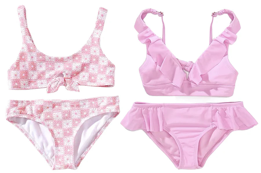 Girl's Floral Print & Solid Two-Piece Swimsuits by Raisins 1