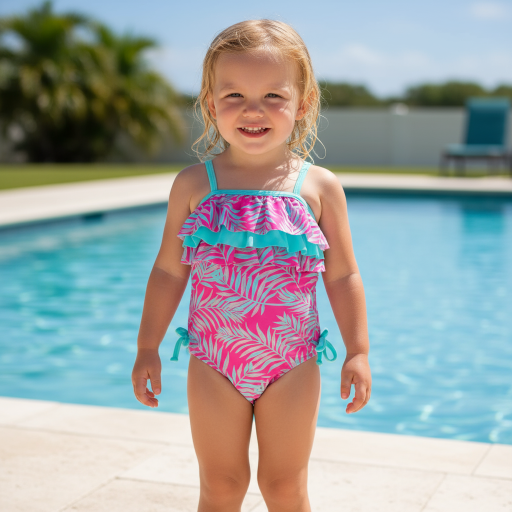 Penelope Mack Little Girl's One-Piece Swimsuit and shorts (Pink/Blue)