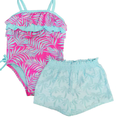 Penelope Mack Little Girl's One-Piece Swimsuit and shorts (Pink/Blue)