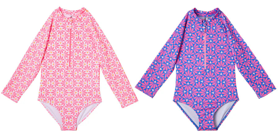 Little Girl's Textured Floral Print Rash Guard One-Piece Swimsuit by Kensie Girl 2