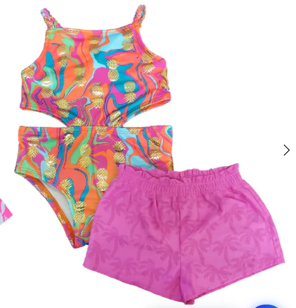 Penelope Mack Little Girl's One-Piece Swimsuit and shorts (Swirl/Pink)