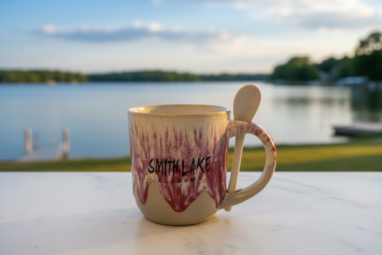 Smith Lake Coffee Mug Glazed Ceramic 18oz with Spoon