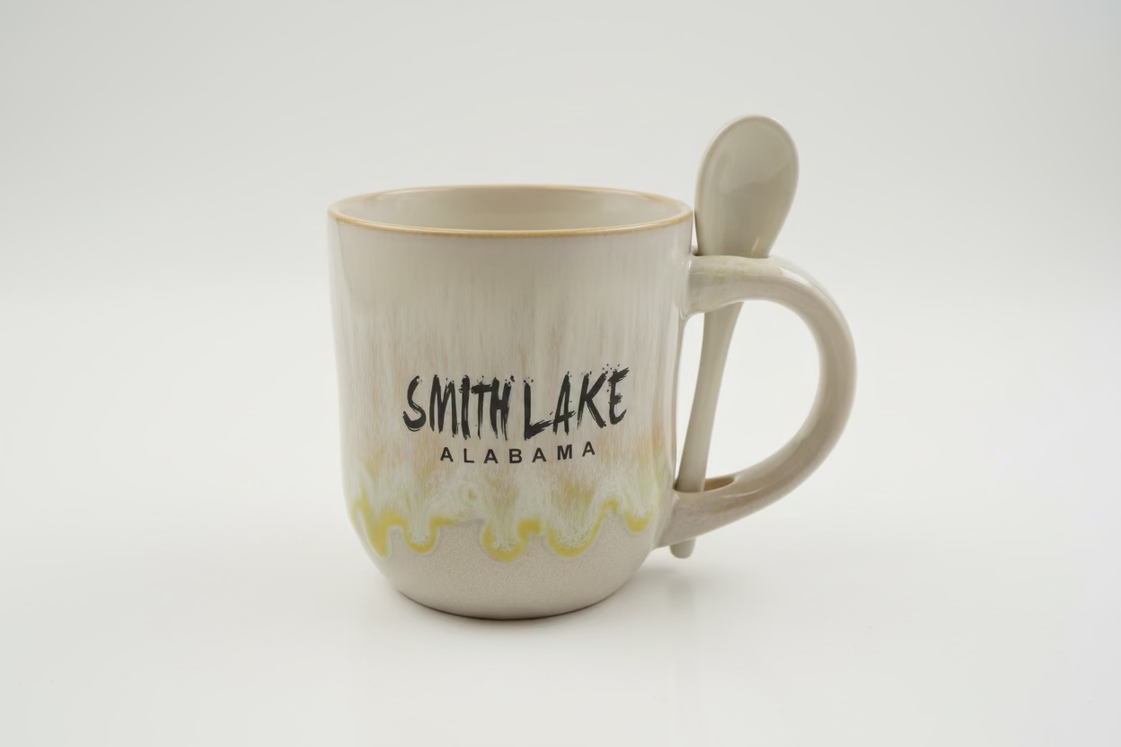 Smith Lake Coffee Mug Glazed Ceramic 18oz with Spoon