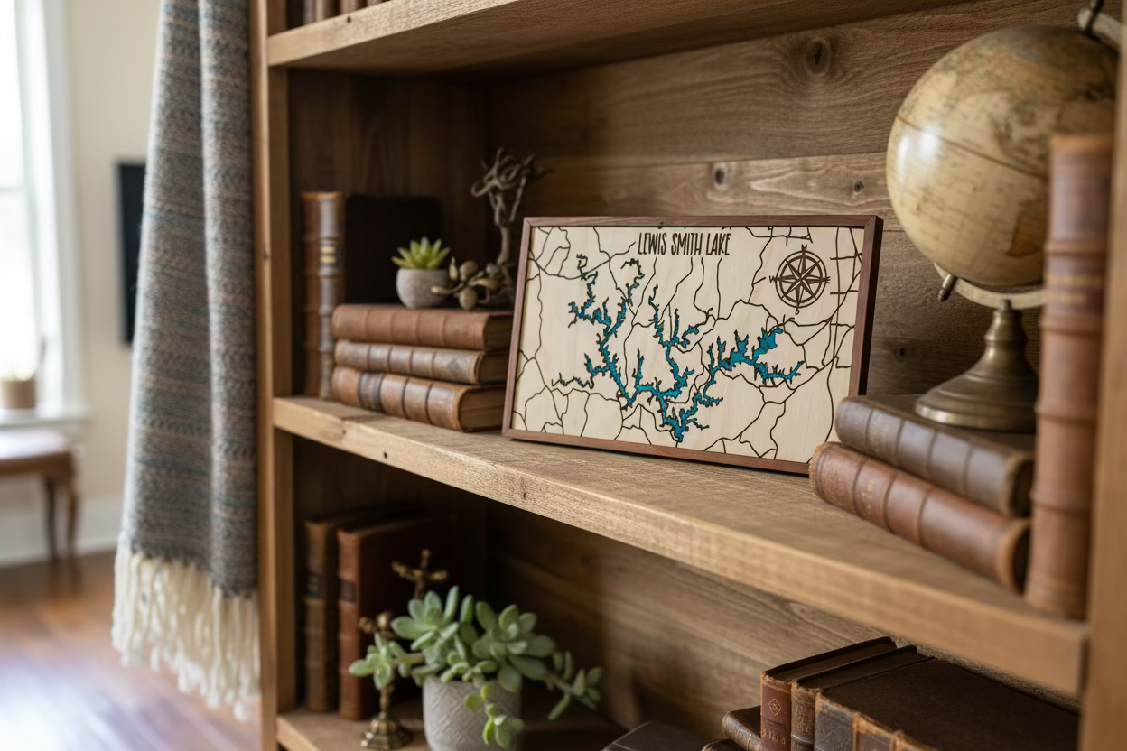 Lewis Smith Lake - Wooden Blue Lake Map 5"x9"