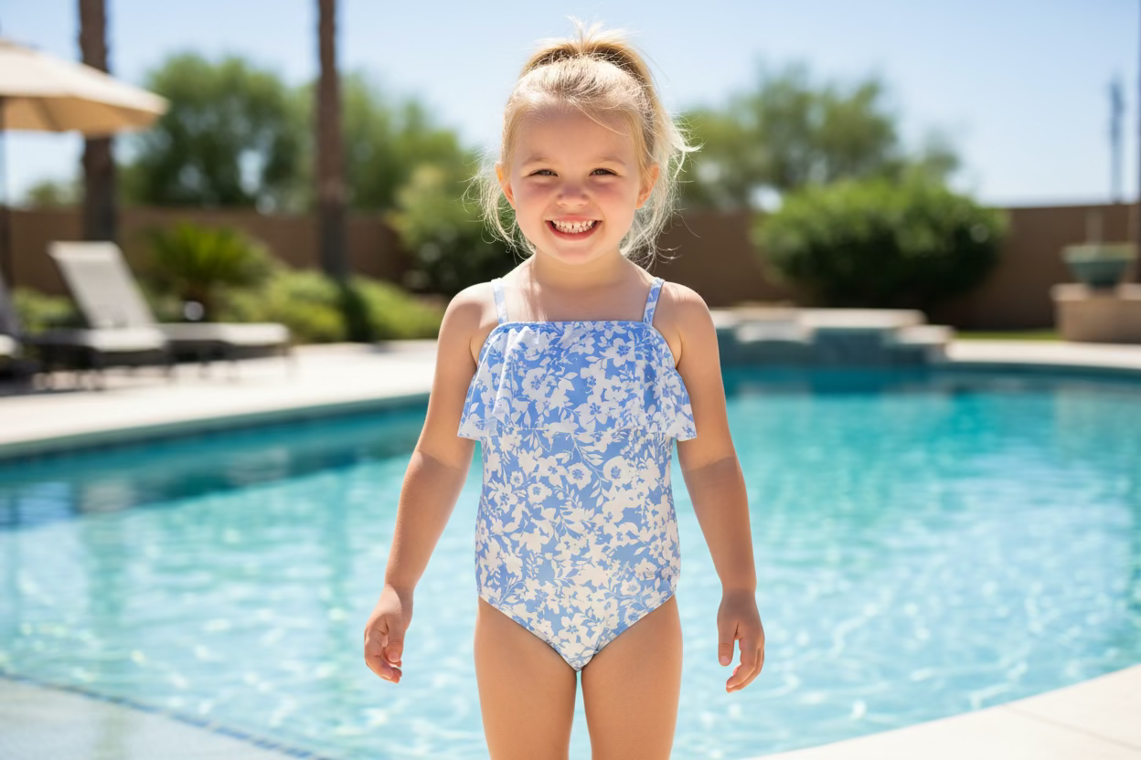 Paisly Blue Girls Swimsuits by Raisins 1