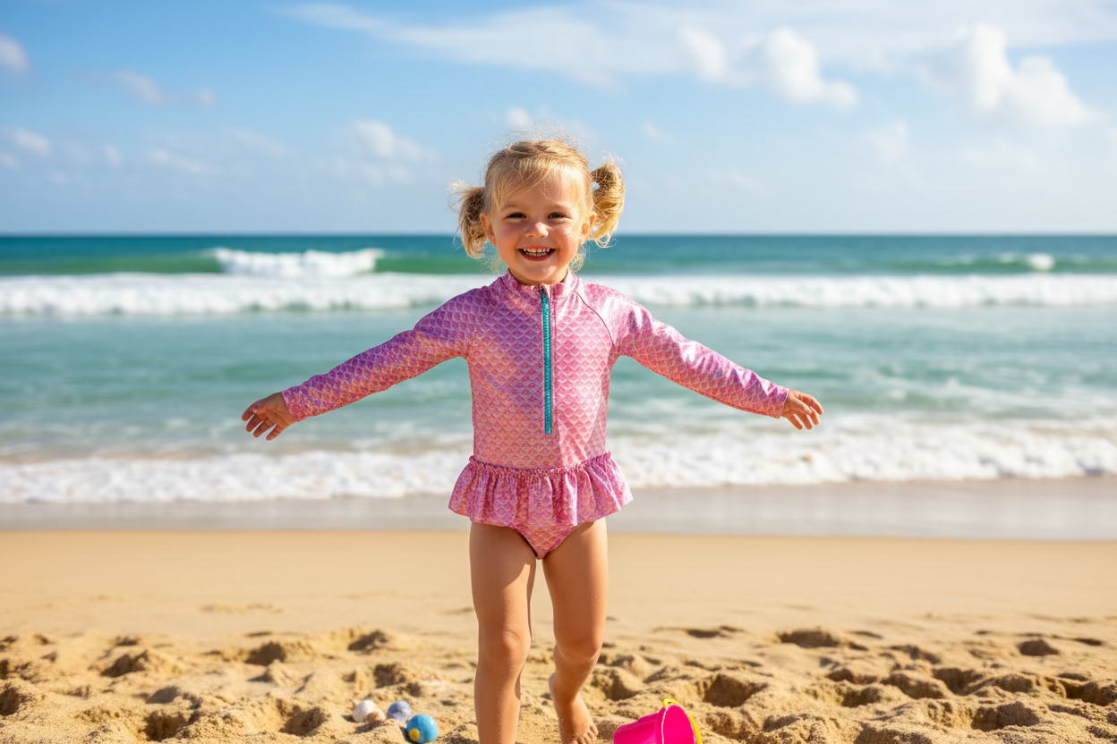 Infant Girl's Printed Long Sleeve Rash Guard One-Piece with Ruffled Skirt by Real Love 2