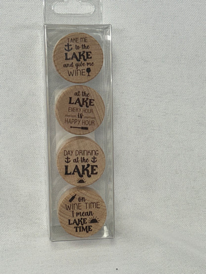 Lake Engraved Funny Wine Bottle Stoppers - Pack of 4 Toppers