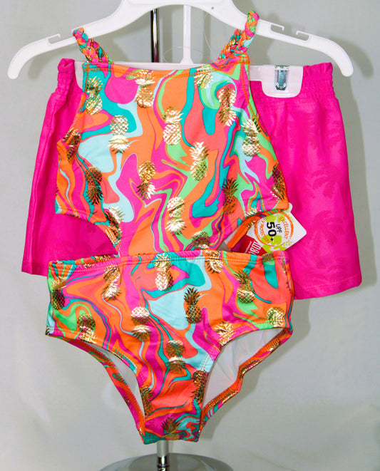 Penelope Mack Little Girl's One-Piece Swimsuit and shorts (Swirl/Pink)